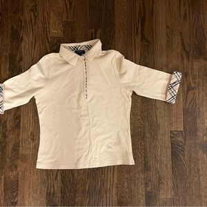 Burberry Cream Polo Shirt with Plaid Accents
